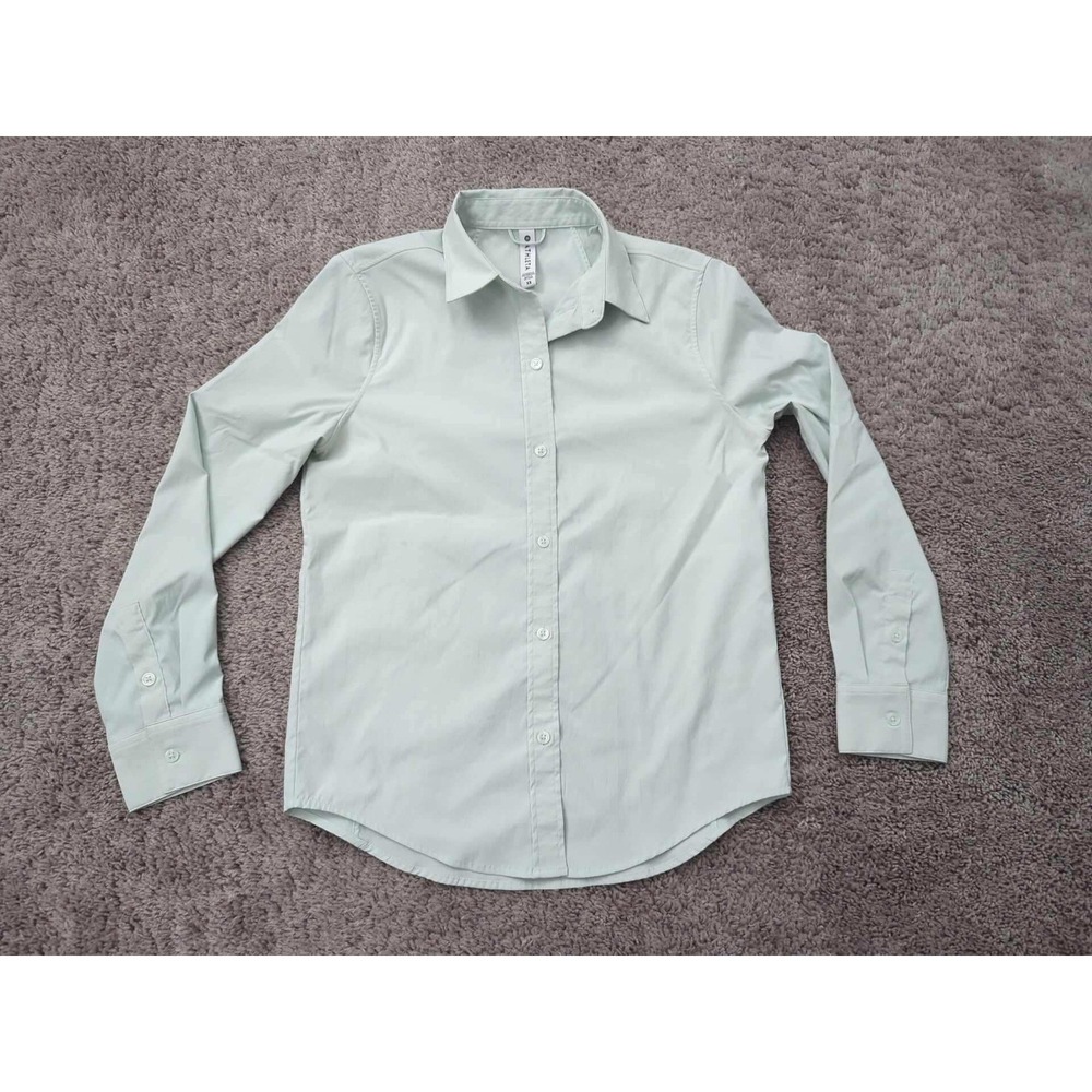 Athleta‎ Womens Button Down Shirt Womens XS Light Blue Polyester Casual Office